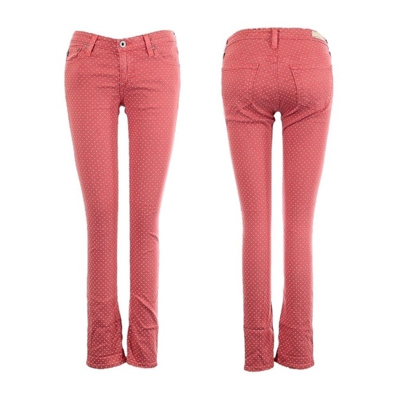 AG Adriano Goldschmeid Stevie Slim Straight Ankle Pink Polka Dot Jeans Size 25 - Picture 1 of 10